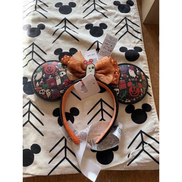 Disney Accessories - Disney-Park's Minnie Halloween Ghost Sequin Bow Ears Headband Pumpkin NWT USA